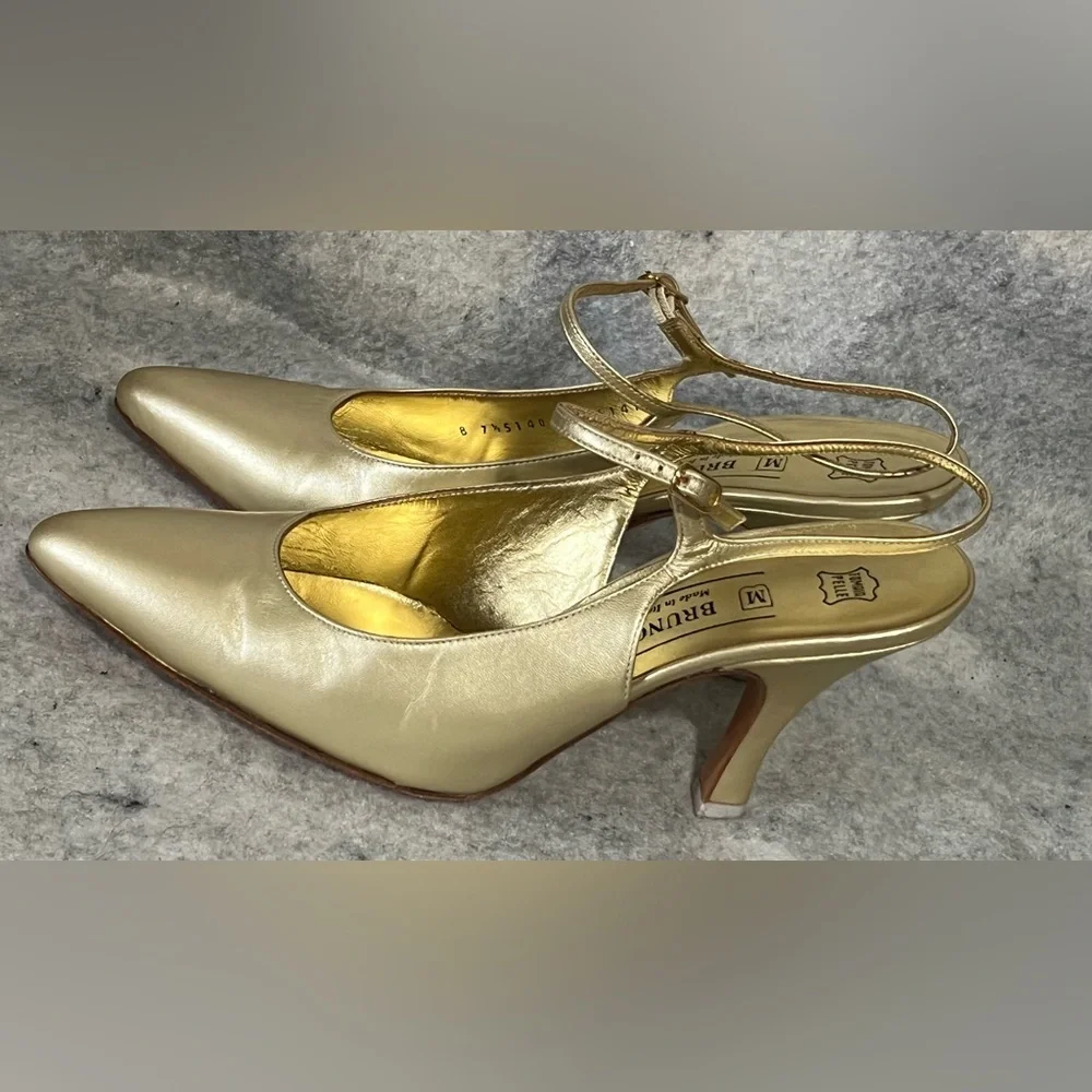 VTG*New-BRUNO MAGLI Almond/pointy  Toes Slingback Pumps~Size:7.5B~gold leather - Picture 7 of 12